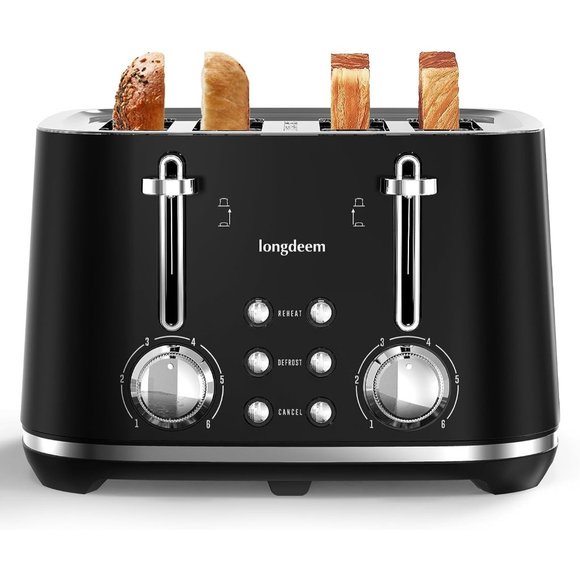4-Slice Stainless Steel Black Toaster with Extra Wide Slot - Picture 1 of 8